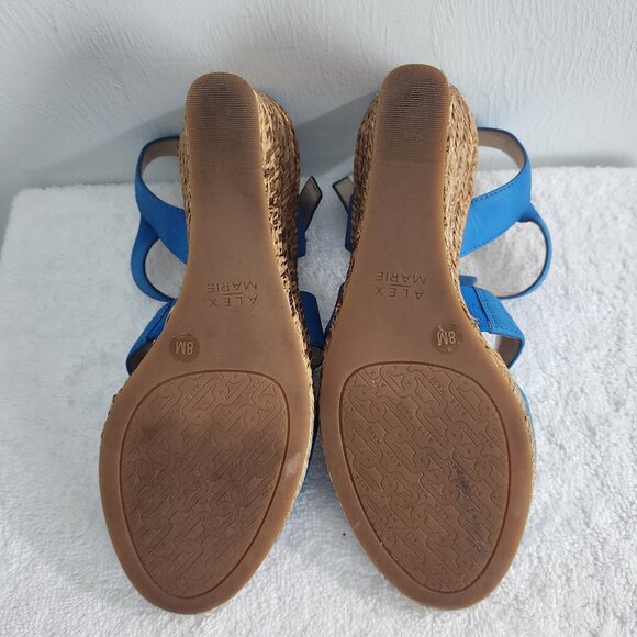 Alex Marie Blue Suede T-Strap High Wedge Fashion Espadrilles 8M - Picture 6 of 9